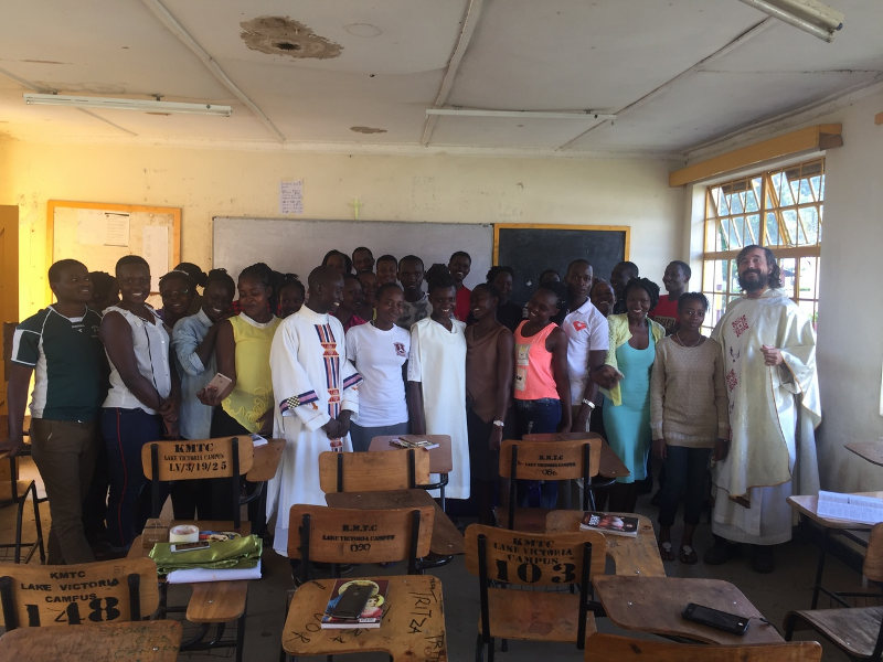 Fr. Maturi with students of the Kisumu Technical College